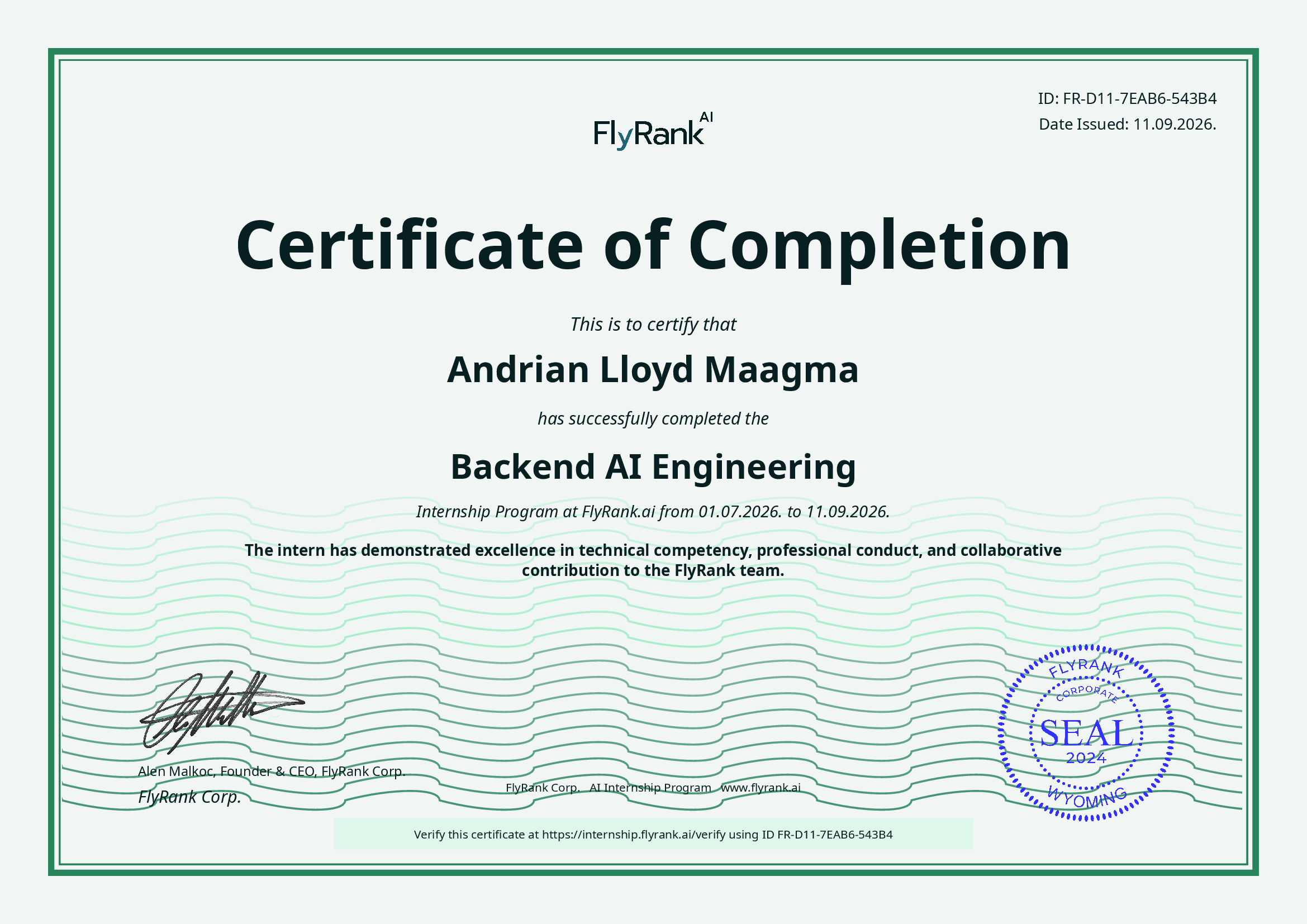 Proof for Backend AI Engineer at FlyRank AI