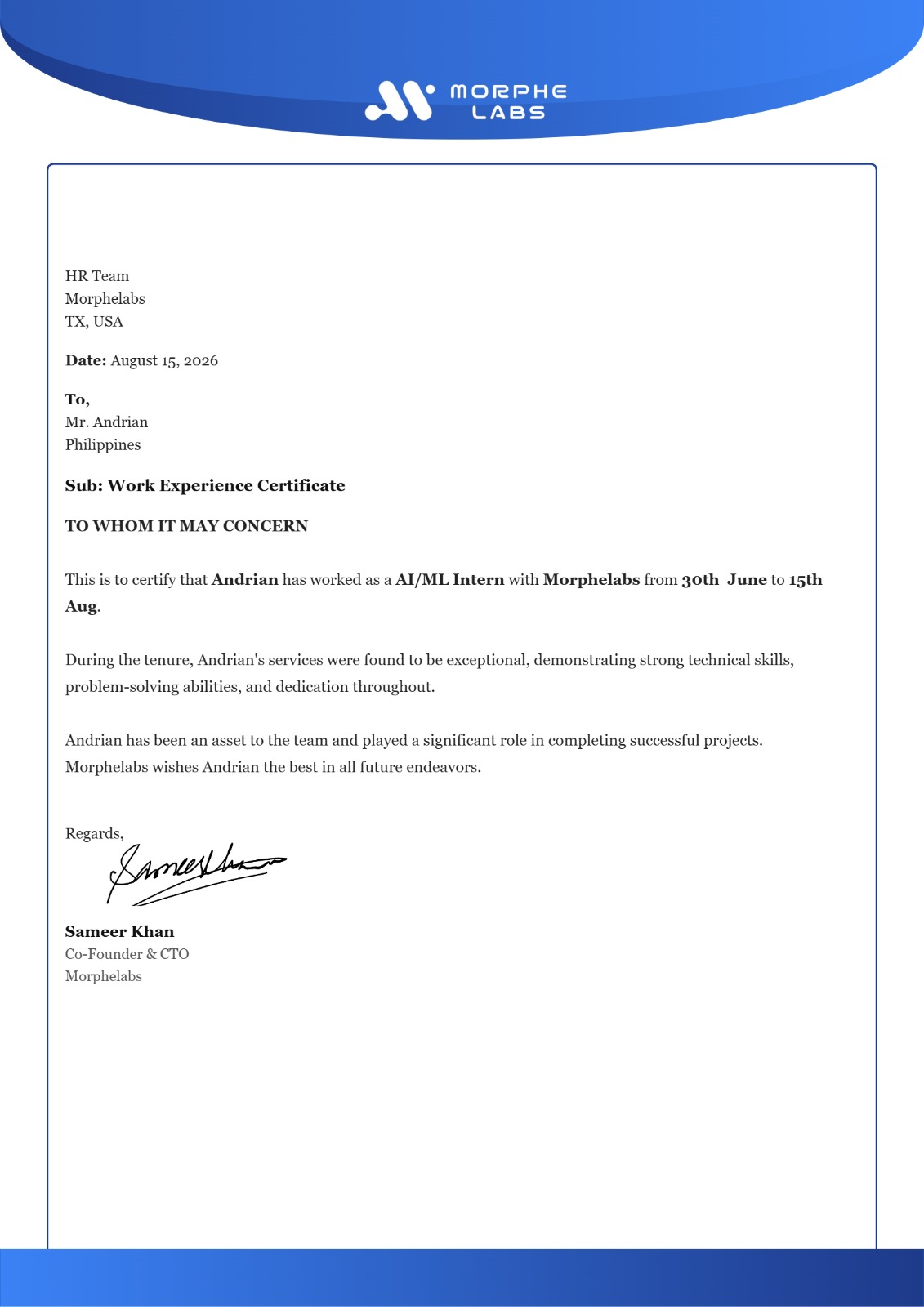 Proof for AI Automation Engineer at MorpheLabs